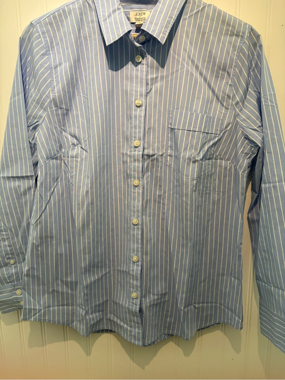 J.CREW LP Regenerative cotton blend Blue/White Striped Button-Down Shirt NWOT - Picture 3 of 7